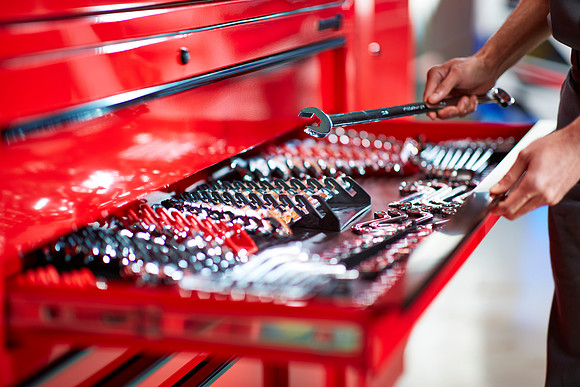 Tool drawer red tool box close up