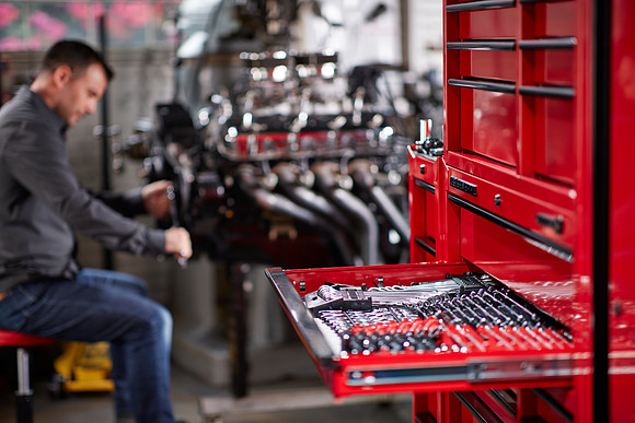 Mechanic working on engine
